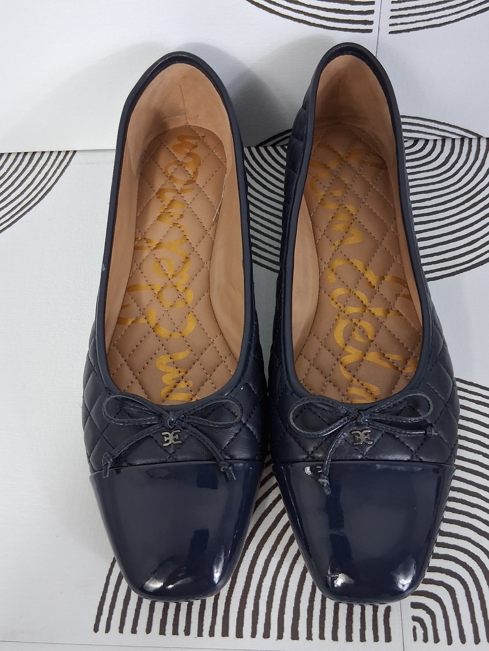 Sam Edelman Marilyn Women's 8 Navy Blue Quilted Cap Toe Leather Ballet Flats - Picture 2 of 14
